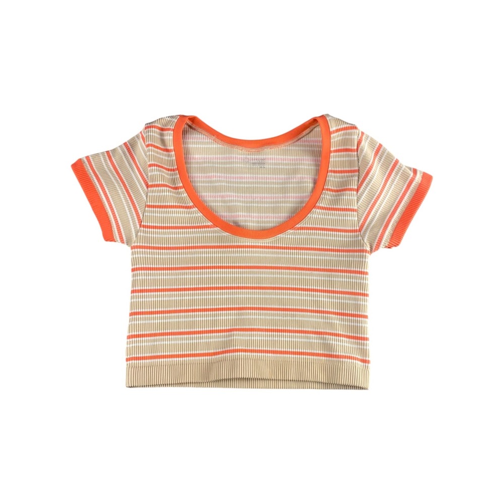 Urban Outfitters Ribbed Cropped Tee Orange Stripe Short Sleeve Scoop Neck Women